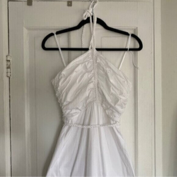 Veronica Beard White Tucker Ruched Halter Midi Dress - Picture 3 of 14